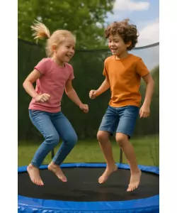 Tappeto elastico da giardino per bambini eurogarden in acciaio e pvc con rete e scaletta 244 cm