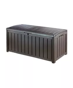 Baule da esterno keter 'glenwood' in resina marrone effetto legno 390 lt 128x65x61 cm