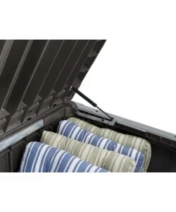 Baule da esterno keter "rockwood" in resina marrone effetto legno 570 lt 155x72,4x64,4 cm