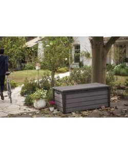 Baule da esterno keter "brushwood" in resina grafite effetto legno 454 lt 145x69,7x60,3 cm