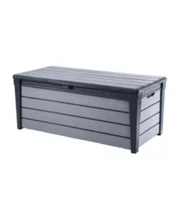Baule da esterno keter 'brushwood' in resina grafite effetto legno 454 lt 145x69,7x60,3 cm