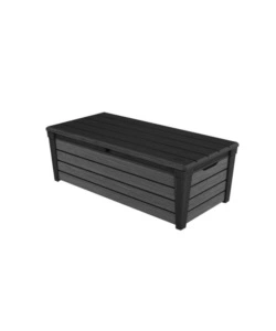 Baule da esterno keter "brushwood" in resina grafite effetto legno 454 lt 145x69,7x60,3 cm