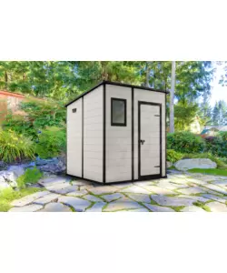 Casetta da giardino keter "manor pent 6x6" in resina colore beige con porta battente singola 183,5x185x200 cm