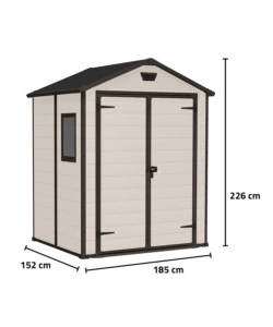 Casetta da giardino keter 'manor 6x5' in resina colore beige con porta battente doppia 185x152x226 cm