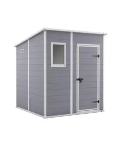 Casetta da giardino keter 'manor pent 6x6' in resina colore grigio con porta battente singola 183,5x185x200 cm