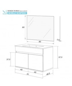 Mobile bagno sospeso 'fabula' con 2 ante bianco laccato, 90x47x57 cm