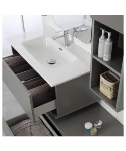 Mobile bagno sospeso "pastello" grigio con cassetti, 90x47x35 cm