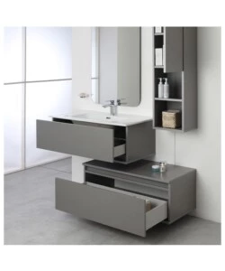 Mobile bagno sospeso "pastello" grigio con cassetti, 90x47x35 cm