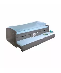 Letto singolo con 3 cassetti e letto estraibile in pino grigio, 90x200 cm