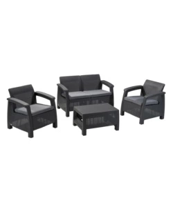 Set da giardino 'corfu lounge' con 2 poltrone, divano 2 posti e tavolino, colore grafite - keter