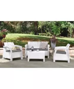 Set da giardino keter "corfu lounge" in polipropilene bianco 4 sedute e tavolino