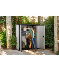 Porta attrezzi da esterno "high store" in duotech grigio 140x73,6x170,4 cm