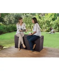 Baule da esterno keter "comfy" in resina grafite effetto legno 270 lt 116,7x44,7x57 cm