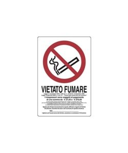 Cartello plastica "vietato fumare, legge del..." - 300 x 200 mm.