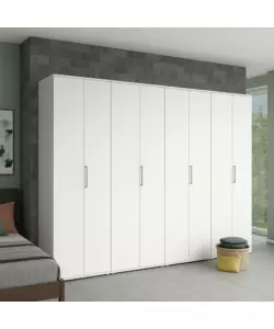 Armadio bianco a 8 ante, 320x52x207 cm