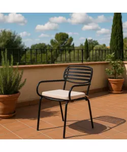 Sedia da esterno eurogarden con braccioli "trieste" in metallo con cuscino beige 55x45x86 cm