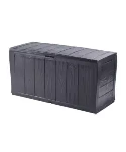 Baule da esterno keter 'sherwood' in resina grafite effetto legno 270 lt 117x45x58 cm