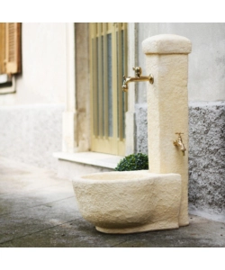Fontana vedovella anticata "candelo" colore nocciola con doppio rubinetto -  49x55x104 cm
