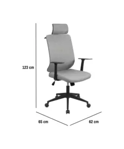SEDIA DA UFFICIO TRASPIRANTE BELLAHOME "YALE" CON BRACCIOLI, POGGIATESTA REGOLABILE, APPENDIGIACCA IN TESSUTO GRIGIO 62X65X114-123 CM