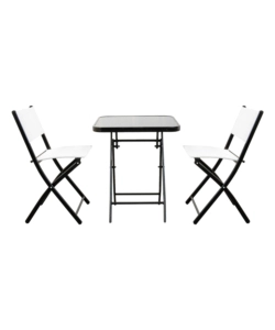 Set da giardino pieghevole eurogarden "bistro" in acciaio e textilene bianco 2 sedute e tavolino