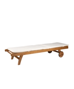 Sdraio reclinabile eurogarden "lysa" in legno con ruote e cuscino ecru 201x60x36 cm