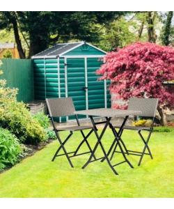 Set da esterno pieghevole eurogarden "chicago" in acciaio e pe rattan grigio 2 sedute e tavolino