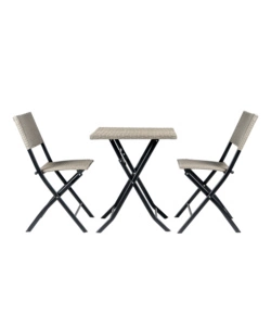Set da esterno pieghevole eurogarden "chicago" in acciaio e pe rattan grigio 2 sedute e tavolino