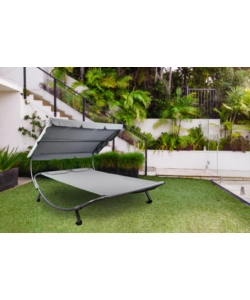 Lettino amaca da esterno eurogarden in acciaio e textilene con tettuccio grigio 173x196x175 cm