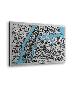 QUADRO 'NEW YORK MAP' IN ALLUMINIO SPAZZOLATO, 48X72 CM