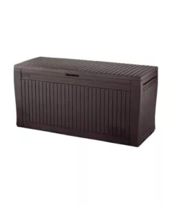 Baule da esterno con rotelle keter 'comfy' in resina marrone 270 lt 116,7xx44,7x57 cm
