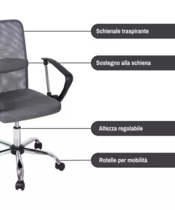 Sedia da ufficio traspirante bellahome "stanford" con braccioli in tessuto grigio 56x53,5x91,5-101,5 cm