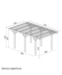 Carport auto in legno senza copertura 1 posto 3,04x5,12x2,33 mt