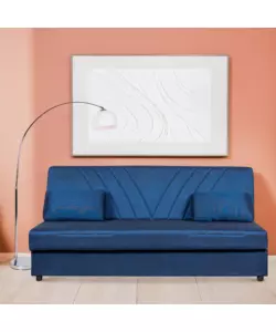 Divano letto "fiji" 3 posti in tessuto blu con cassettone contenitore, 183x81x89 cm