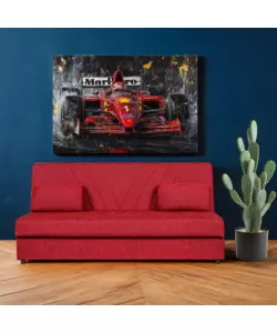 Divano letto "fiji" 3 posti in tessuto rosso con cassettone contenitore, 183x81x89 cm