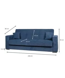 Divano letto 'atena' 3 posti in tessuto blu scuro, 226x85x92 cm