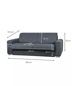 Divano letto bellahome 'leo' 2 posti tessuto grigio antracite, 206x102x90 cm