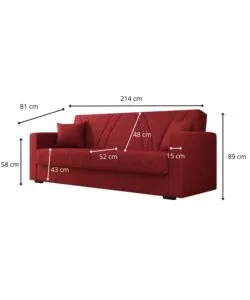 Divano letto bellahome 'ibiza' 3 posti tessuto rosso, 214x89x81 cm