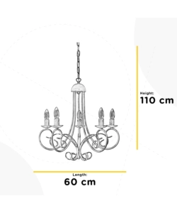Lampadario 'pompei' 5 luci in metallo color avorio, e14