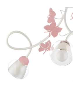 Lampadario 3 luci "butterly" bianco e rosa, e14
