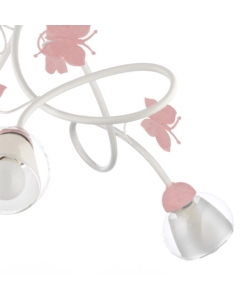 Lampadario 3 luci "butterly" bianco e rosa, e14