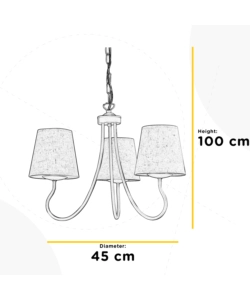Lampadario 3 luci 'margot' in ferro e stoffa, e14