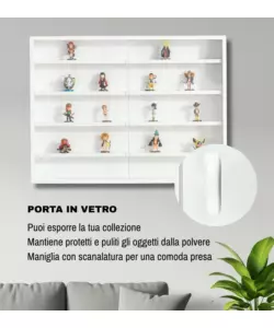 Vetrinetta espositore per collezionismo bellahome bianco con ante in vetro temperato 80x11x60 cm