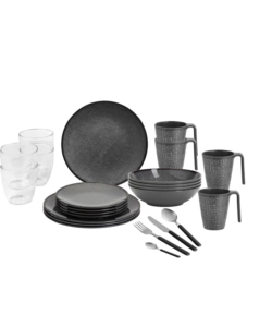 Set 36 stoviglie da campeggio brunner "cottery" in melamina antiscivolo