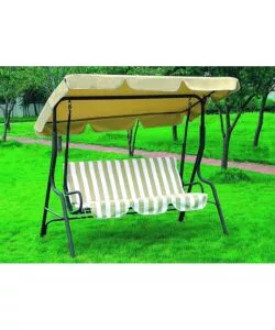 Dondolo da esterno a 3 posti essenza in acciaio e poliestere fantasia righe beige 170x113x156 cm