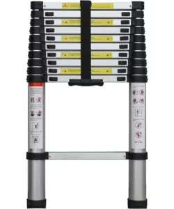 Scala telescopica essenza in alluminio con 10 gradini aperta altezza massima 3,20 mt