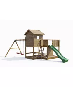 Gioco per bambini da esterno fungoo "pluto" con casetta con finestra, altalena doppia e scivolo, 558x301x280 cm