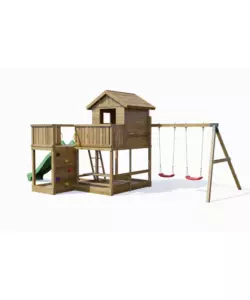 Gioco per bambini da esterno fungoo "pluto" con casetta con finestra, altalena doppia e scivolo, 558x301x280 cm