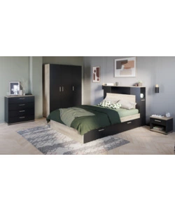 Armadio 3 ante e 1 cassetto "izzy" colore nero opaco e quercia, 134,6x51,7x185,7 cm