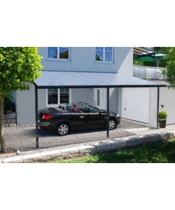 Pergola da esterno "patio" in alluminio antracite e policarbonato opale, 4x3 metri