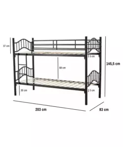 Letto a castello bellahome 'berna'  scomponibile in 2 letti singoli in ferro nero 203x83x145,5 cm